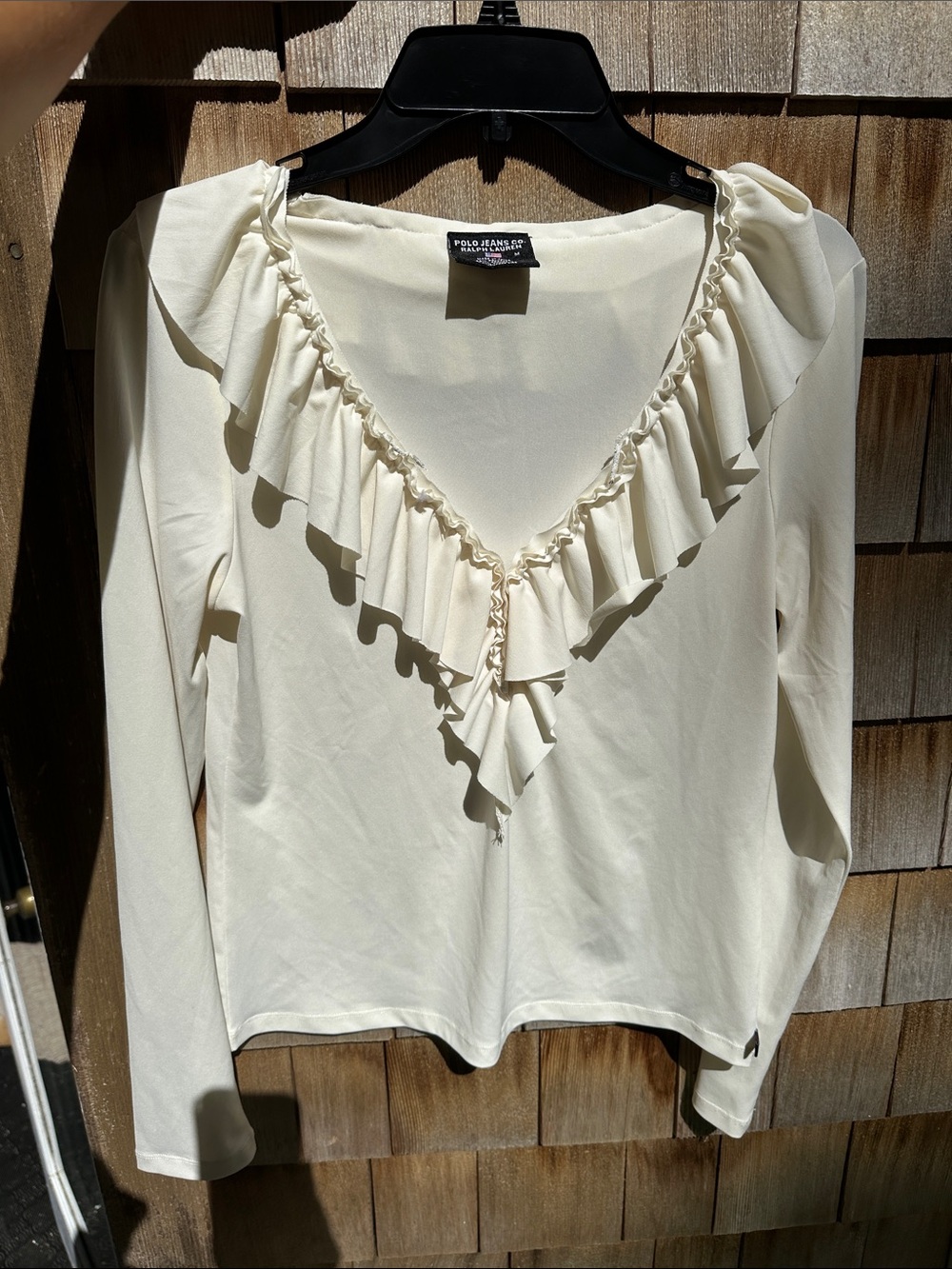 Polo by Ralph Lauren Cream Ruffle V-Neck Long Sleeve Blouse